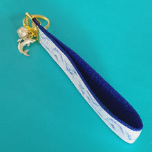 Load image into Gallery viewer, Dolphins in Watercolor on Yellow Gold Key Chain Fob with Gold Dolphin Charm