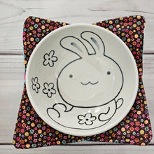 Load image into Gallery viewer, Bunnies on Blue and Ditsy Floral - Reversible 100% Cotton Bowl Cozy