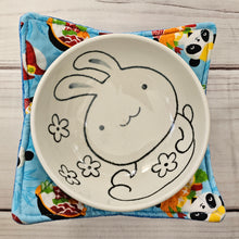 Load image into Gallery viewer, Panda Sushi Dim Sum in Blue or Lavender - Reversible 100% Cotton Bowl Cozy