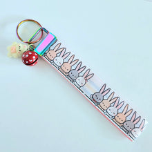 Load image into Gallery viewer, Bunnies Saying Hi! Key Chain Fob with Your Choice of Rose Gold, Yellow Gold or Silver Hardware