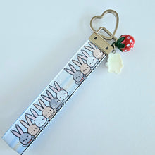 Load image into Gallery viewer, Bunnies Saying Hi! Key Chain Fob with Your Choice of Rose Gold, Yellow Gold or Silver Hardware