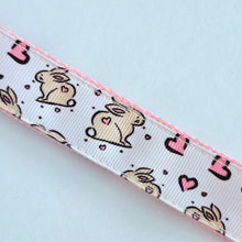 Load image into Gallery viewer, Bunnies with Hearts on Silver Key Chain Fob with Rose Charm