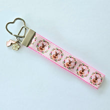 Load image into Gallery viewer, Bunny in a Wreath Silver Key Chain Fob with Rose Charm