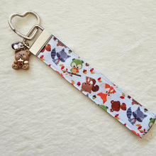 Load image into Gallery viewer, Adorable Fall Forest Friends on White Key Fob on Silver