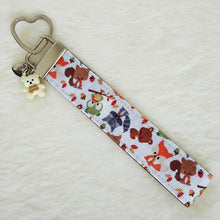 Load image into Gallery viewer, Adorable Fall Forest Friends on White Key Fob on Silver