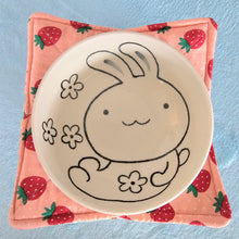 Load image into Gallery viewer, Bunnies Love You Mint Green & Strawberries Polka Dots - 100% Cotton Bowl Cozy