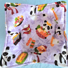 Load image into Gallery viewer, Panda Sushi Dim Sum in Blue or Lavender - Reversible 100% Cotton Bowl Cozy