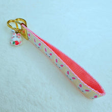 Load image into Gallery viewer, Bunnies with Glittery Faces Key Chain Fob with Yellow Gold Clasp and Cute Enameled Bunny Charm