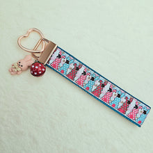 Load image into Gallery viewer, Bunnies with Bows Stars and Polka Dots Key Chain Fob your choice of hardware color