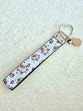 Load image into Gallery viewer, Bunnies with Hearts on Silver Key Chain Fob with Rose Charm
