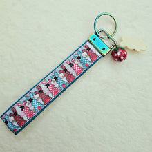 Load image into Gallery viewer, Bunnies with Bows Stars and Polka Dots Key Chain Fob your choice of hardware color