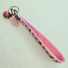 Load image into Gallery viewer, Bunnies with Bows Stars and Polka Dots Key Chain Fob your choice of hardware color