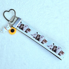Load image into Gallery viewer, Cat Key Chain Fob includes Cat and Sunflower Charm