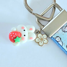 Load image into Gallery viewer, Bunny Butt Key Fob Heart Keychain with Strawberry Bunny Charm