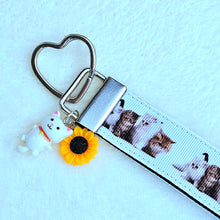 Load image into Gallery viewer, Cat Key Chain Fob includes Cat and Sunflower Charm