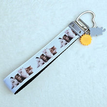 Load image into Gallery viewer, Cat Key Chain Fob includes Cat and Sunflower Charm