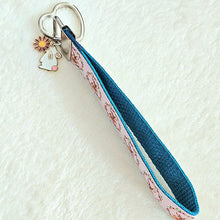 Load image into Gallery viewer, Bunny in a Wreath Silver Key Chain Fob with Rose Charm