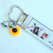 Load image into Gallery viewer, Cat Key Chain Fob includes Cat and Sunflower Charm