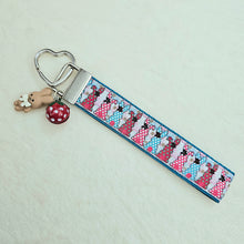 Load image into Gallery viewer, Bunnies with Bows Stars and Polka Dots Key Chain Fob your choice of hardware color