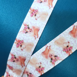 Bunnies with Wreaths on Pink Lanyard with Rose Gold Heart Clasp