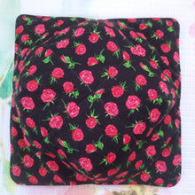 Load image into Gallery viewer, I'm Happy Bunnies on Navy with Roses or Magnolias - Reversible 100% Cotton Bowl Cozy