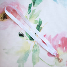 Load image into Gallery viewer, Bunny Faces on Pink with Carrots Lanyard with Rose Gold Heart Clasp