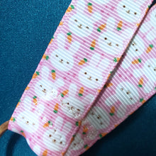 Load image into Gallery viewer, Bunny Faces on Pink with Carrots Lanyard with Rose Gold Heart Clasp