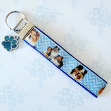 Load image into Gallery viewer, Sheltie Key Fob / Key Chain with Enameled Paw Print Charm