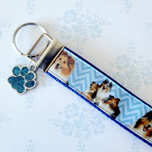Load image into Gallery viewer, Sheltie Key Fob / Key Chain with Enameled Paw Print Charm
