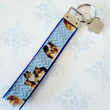 Load image into Gallery viewer, Sheltie Key Fob / Key Chain with Enameled Paw Print Charm