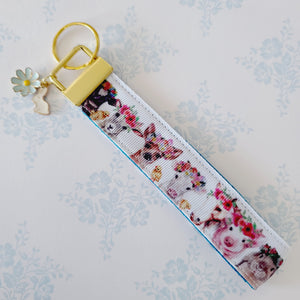 Animals with Haku Leis - Key Chain Fob with Your Choice of Rose Gold, Yellow Gold or Silver Hardware