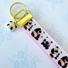 Load image into Gallery viewer, Pandas Being Adorable Key Fob Chain with Enameled Panda Charm