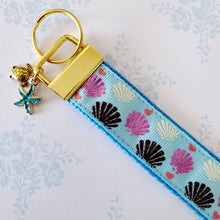 Load image into Gallery viewer, Sparkly Shells on Yellow Gold Key Chain Fob with Shell Charm