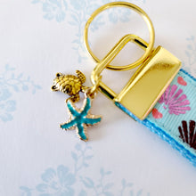 Load image into Gallery viewer, Sparkly Shells on Yellow Gold Key Chain Fob with Shell Charm