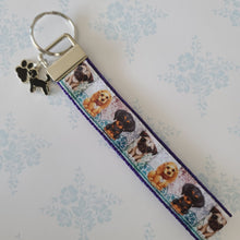 Load image into Gallery viewer, Dog Portraits Cocker Spaniel, Doberman, Pug Key Fob , Dog Key Chain with Enameled Paw Print Charm