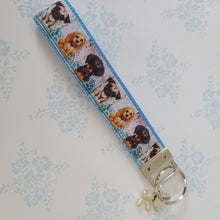 Load image into Gallery viewer, Dog Portraits Cocker Spaniel, Doberman, Pug Key Fob , Dog Key Chain with Enameled Paw Print Charm