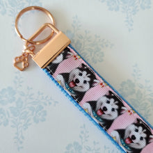 Load image into Gallery viewer, Husky on Rose Gold Key Chain Fob includes Enameled Paw Print Charm