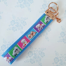 Load image into Gallery viewer, White Samoyed Eskimo White Fluffy Dog & Puppies Key Chain Fob with Enameled Paw Print Charm