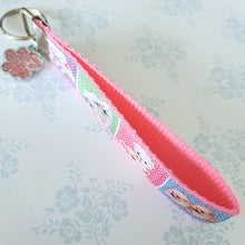 Load image into Gallery viewer, White Samoyed Eskimo White Fluffy Dog & Puppies Key Chain Fob with Enameled Paw Print Charm