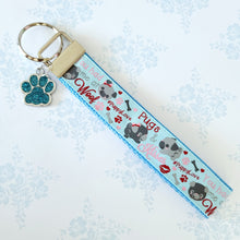 Load image into Gallery viewer, Pugs in Love Key Chain Fob with Enameled Paw Charm