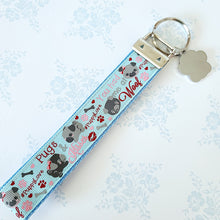 Load image into Gallery viewer, Pugs in Love Key Chain Fob with Enameled Paw Charm