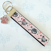 Load image into Gallery viewer, Pugs in Love Key Chain Fob with Enameled Paw Charm