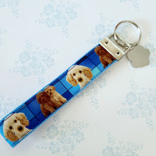 Load image into Gallery viewer, Labradoodle Key Fob / Key Chain with Glittery Paw Print Charm
