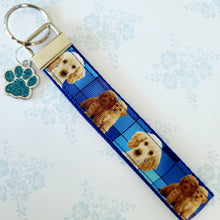 Load image into Gallery viewer, Labradoodle Key Fob / Key Chain with Glittery Paw Print Charm