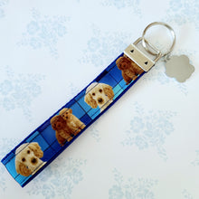Load image into Gallery viewer, Labradoodle Key Fob / Key Chain with Glittery Paw Print Charm