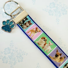 Load image into Gallery viewer, Chihuahua Silver Key Chain Fob with Glitter Paw Print Charm