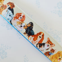 Load image into Gallery viewer, Cute Dogs on Gold Key Chain Fob with Cute Enameled Happy Dog Charm