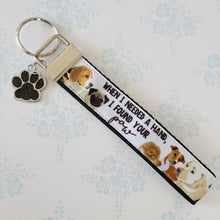 Load image into Gallery viewer, Dog Lovers Key Chain Fob - "When I needed a hand, I found your PAW" with Glittered Enameled Paw Print charm, Rescue Dog Key Chain... So sweet!