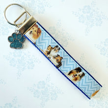 Load image into Gallery viewer, Sheltie Key Fob / Key Chain with Enameled Paw Print Charm