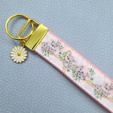 Load image into Gallery viewer, Koala Bear Family in Watercolor Gold Key Chain Fob with Enameled Flower Charm